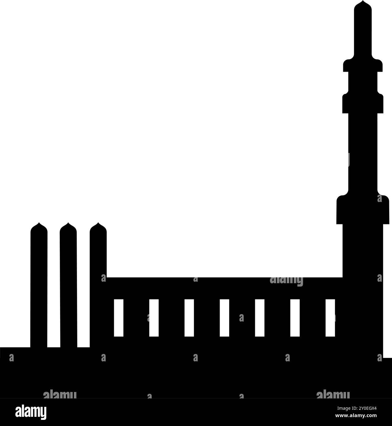 Schwarze Silhouette der Moschee in arabischer Architektur. Moscheedach, islamisches Stadtpanorama und Silhouetten der Minarett-Skyline für islamische Feiertage Ramadan, Eid Stock Vektor