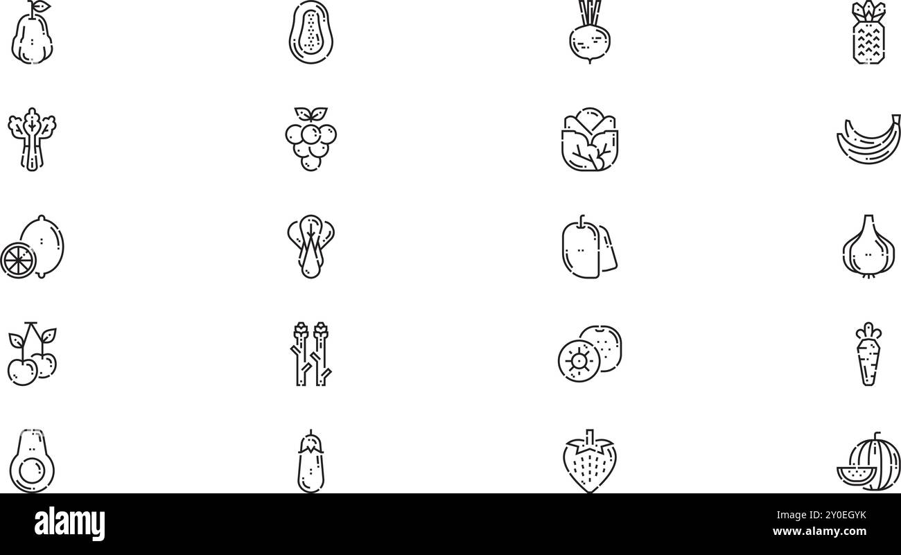 Symbole für Obst und Gemüse hochwertige Vektor-Icons-Kollektion mit editierbarer Kontur. Ideal für professionelle und kreative Projekte. Stock Vektor