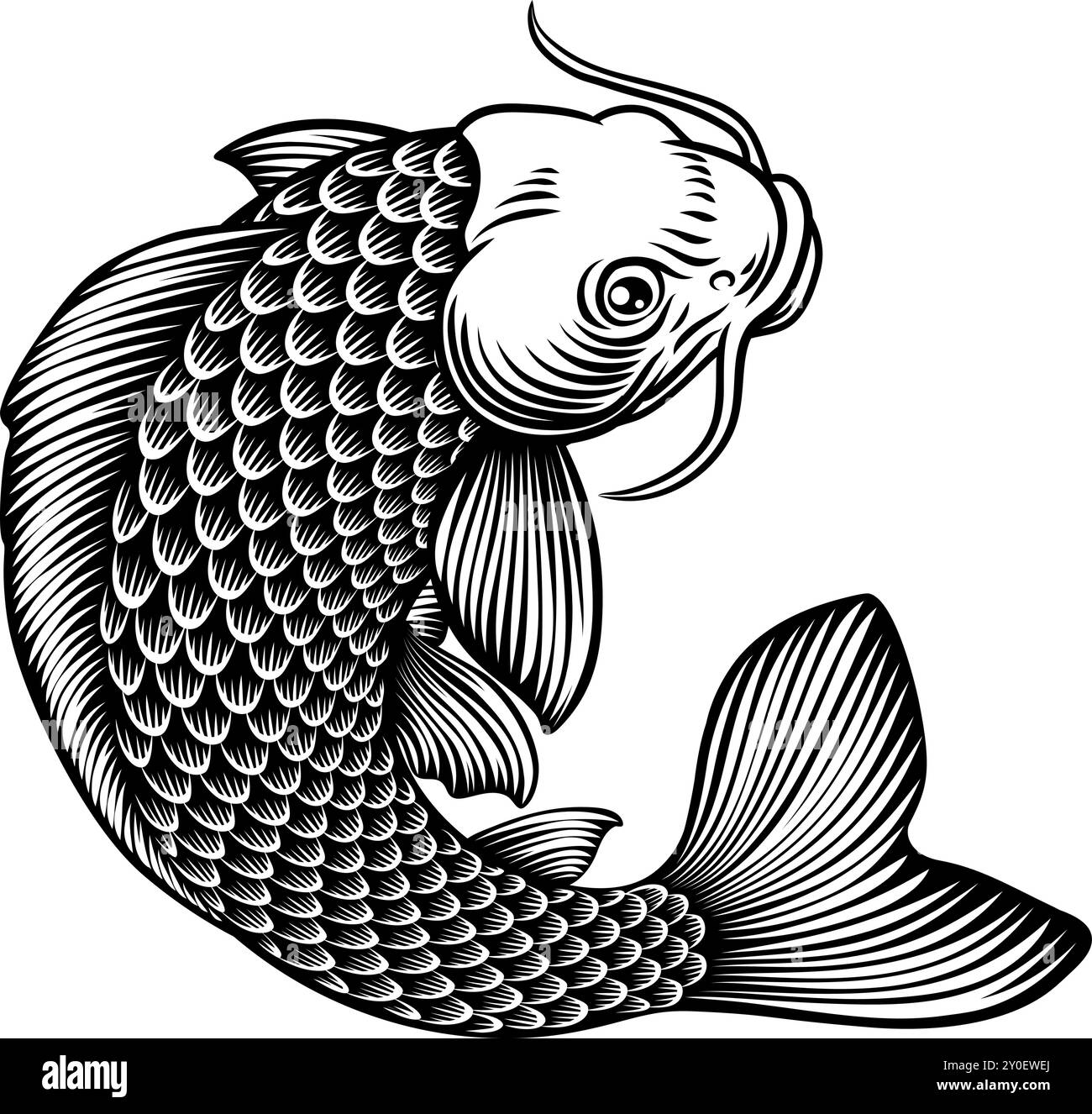 Fisch Koi Karpfen Japanisches Vintage Holzschnitt Design Stock Vektor