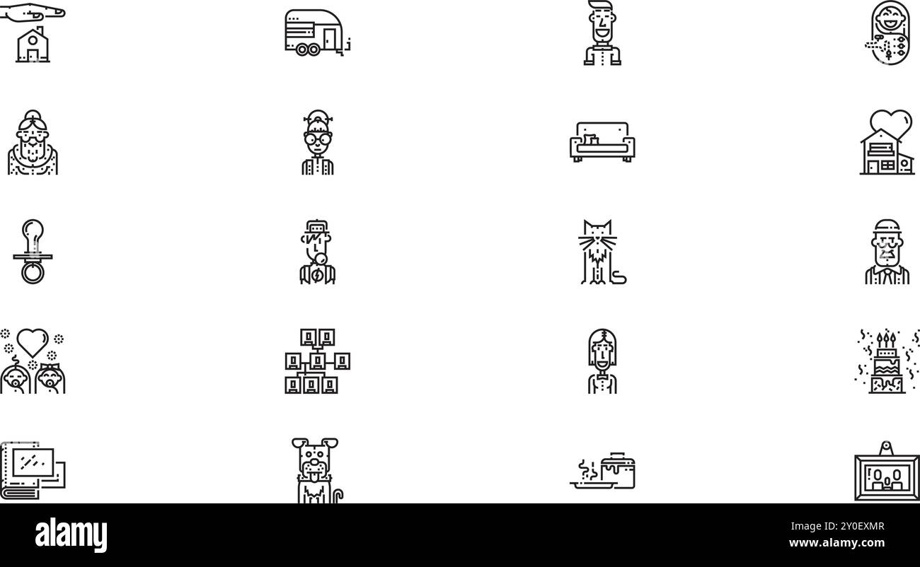 Familiensymbole hochwertige Sammlung von Vektorsymbolen mit bearbeitbarer Kontur. Ideal für professionelle und kreative Projekte. Stock Vektor