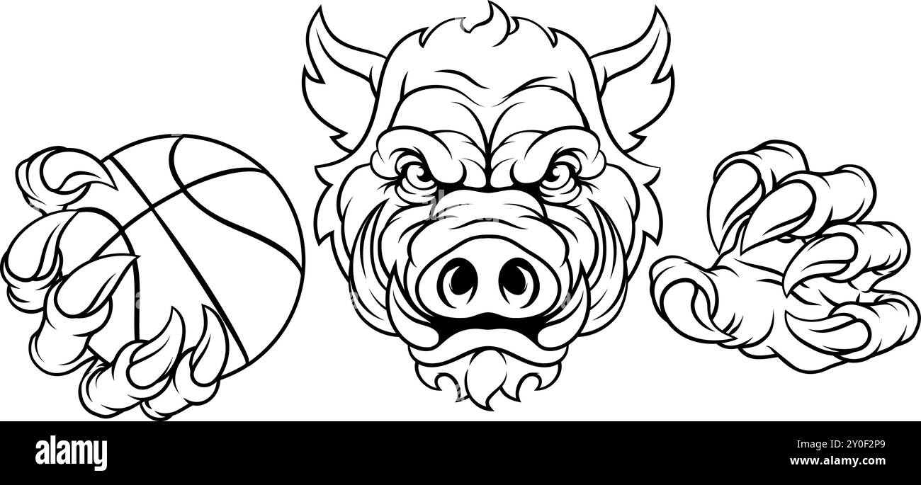 Boar Wild Hog Razorback Warthog Basketball Maskottchen Stock Vektor