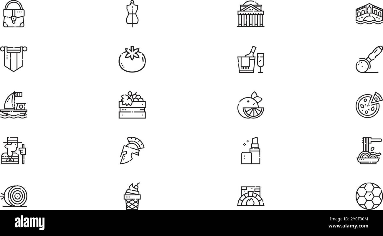 Italien Icons hochwertige Vektor-Icons Kollektion mit editierbarer Kontur. Ideal für professionelle und kreative Projekte. Stock Vektor