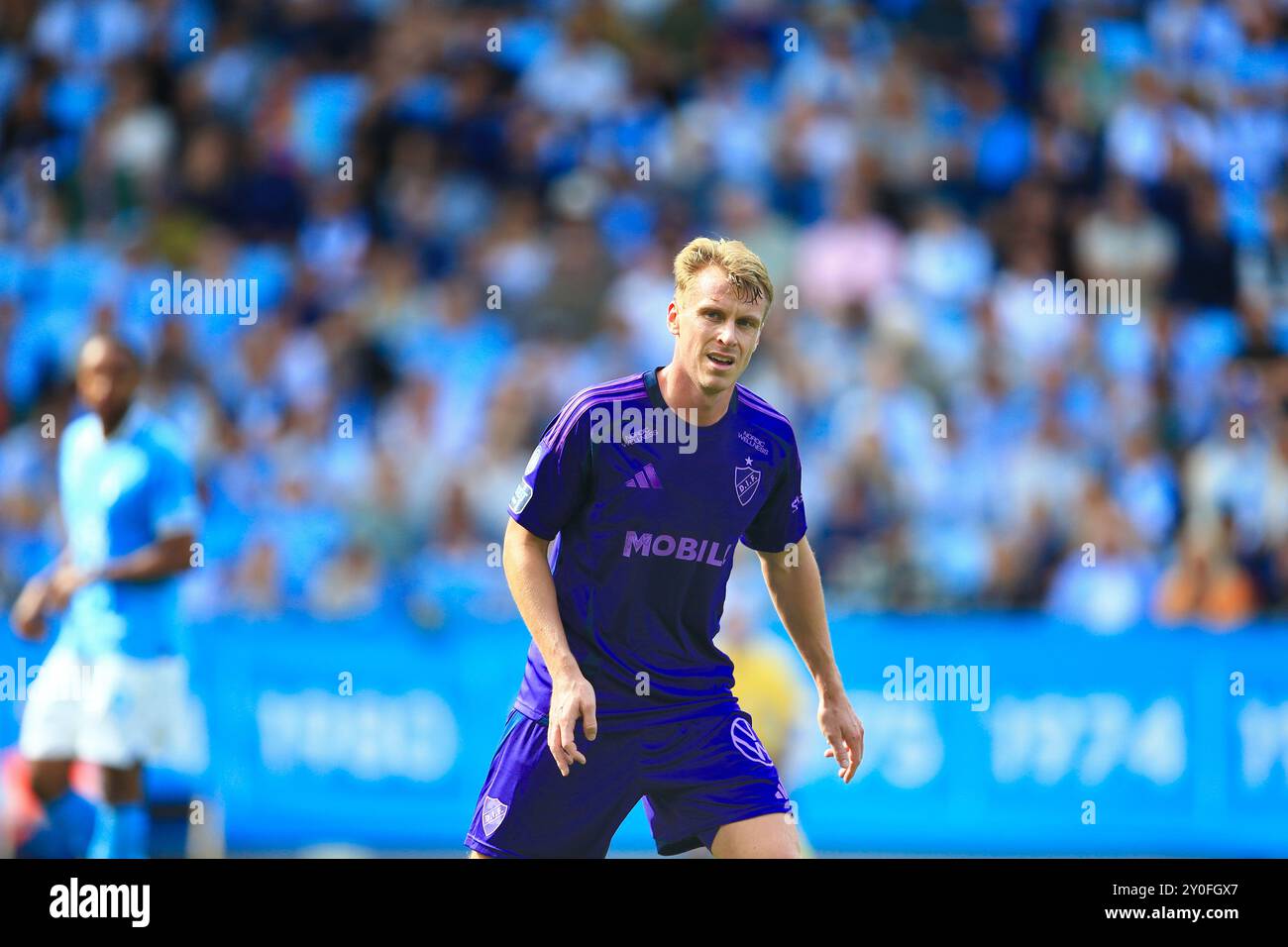 Malmö, Schweden. September 2024. Rasmus Schüller aus Djurgaarden wurde während des Allsvenskan-Spiels zwischen Malmö FF und Djurgaarden im Eleda Stadion in Malmoe gesehen. Stockfoto