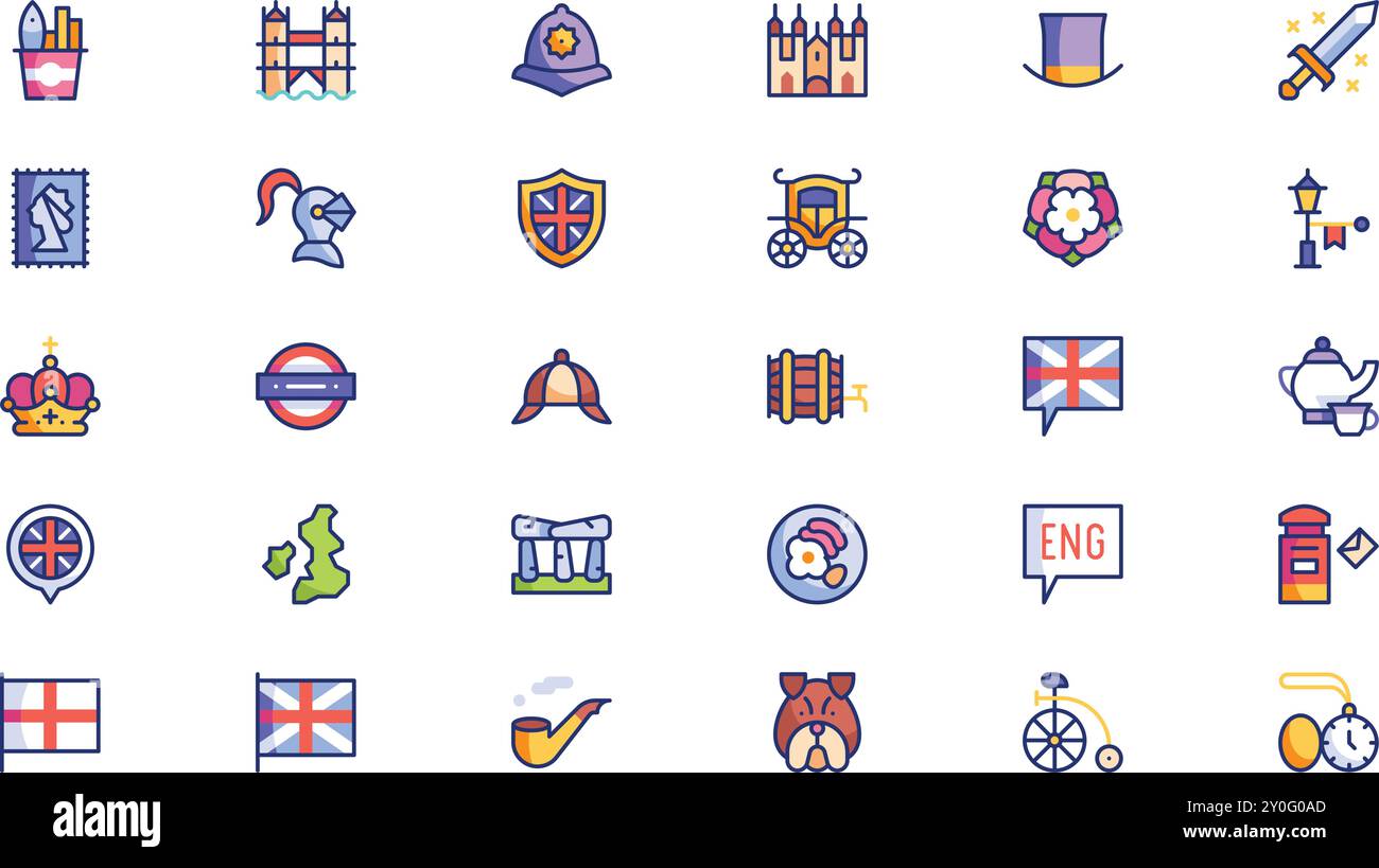 England Icons hochwertige Vektor-Icons-Kollektion mit editierbarer Kontur. Ideal für professionelle und kreative Projekte. Stock Vektor