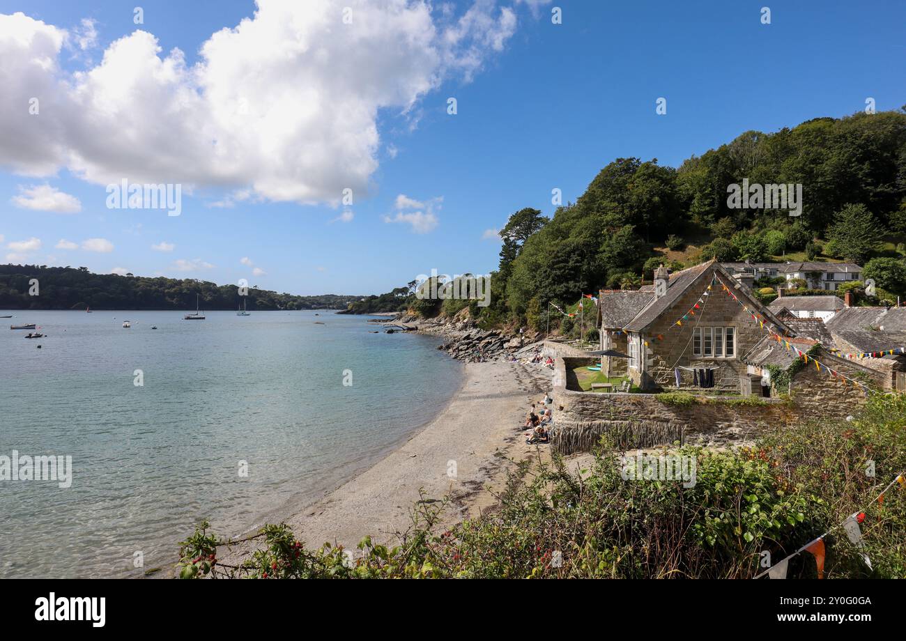 Durgan Dorf und Strand in Cornwall, Großbritannien Stockfoto