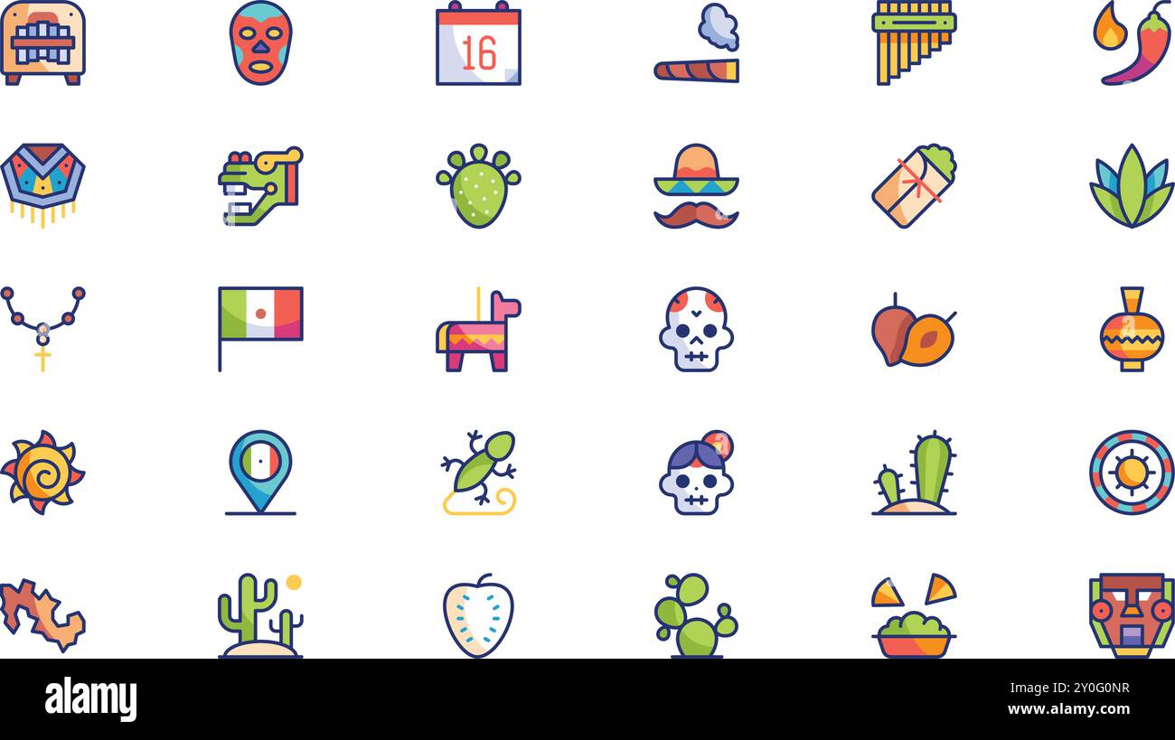 Dia de la independencia Mexicana Icons hochwertige Vektor-Icons-Kollektion mit editierbarer Kontur. Ideal für professionelle und kreative Projekte. Stock Vektor