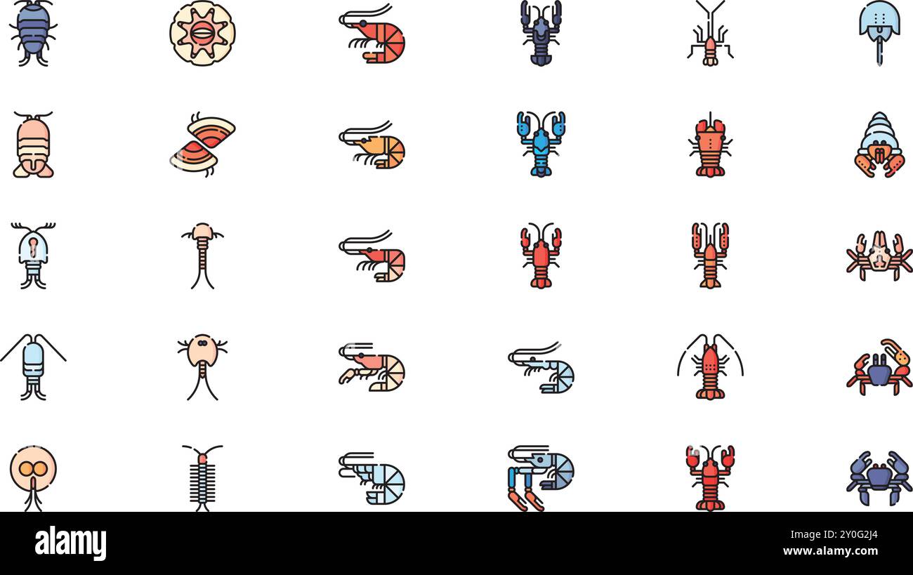 Symbole für Krustentiere hochwertige Vektorsymbole mit editierbarer Kontur. Ideal für professionelle und kreative Projekte. Stock Vektor