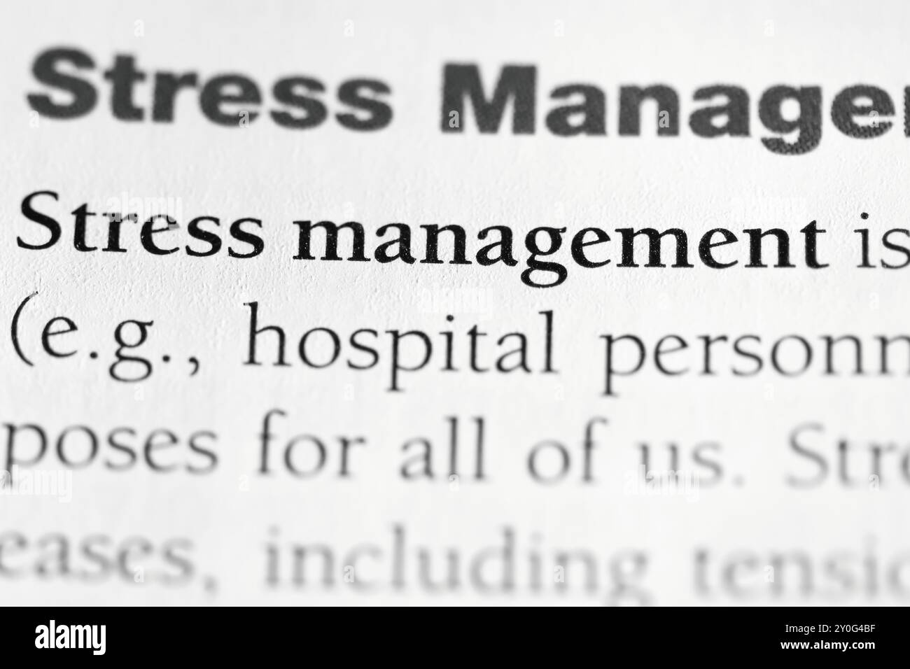 Nahaufnahme des Psychologie-Lehrbuchs „Stress Management“ Stockfoto