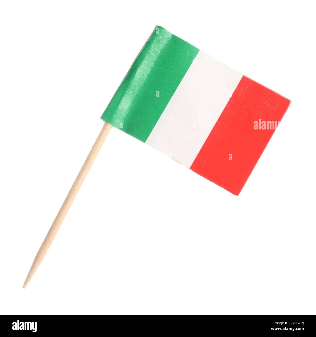 Kleine Papierflagge Italiens isoliert auf weiß Stockfoto