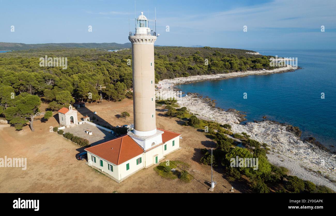 Der Leuchtturm von Veli Rat auf der Adria-Insel Dugi Otok, Kroatien Stockfoto