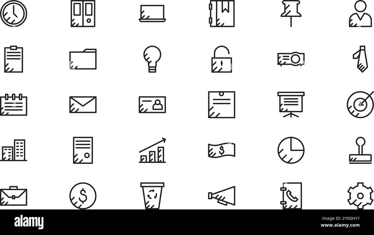 Set-Symbole für Unternehmen und Büros hochwertige Vektorsymbole mit editierbarer Kontur. Ideal für professionelle und kreative Projekte. Stock Vektor