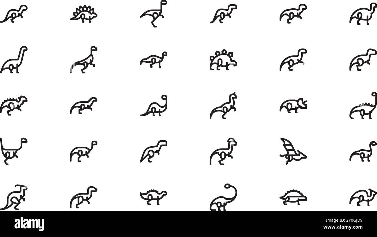 Dinosaurier Icons hochwertige Vektor-Icons-Kollektion mit editierbarer Kontur. Ideal für professionelle und kreative Projekte. Stock Vektor