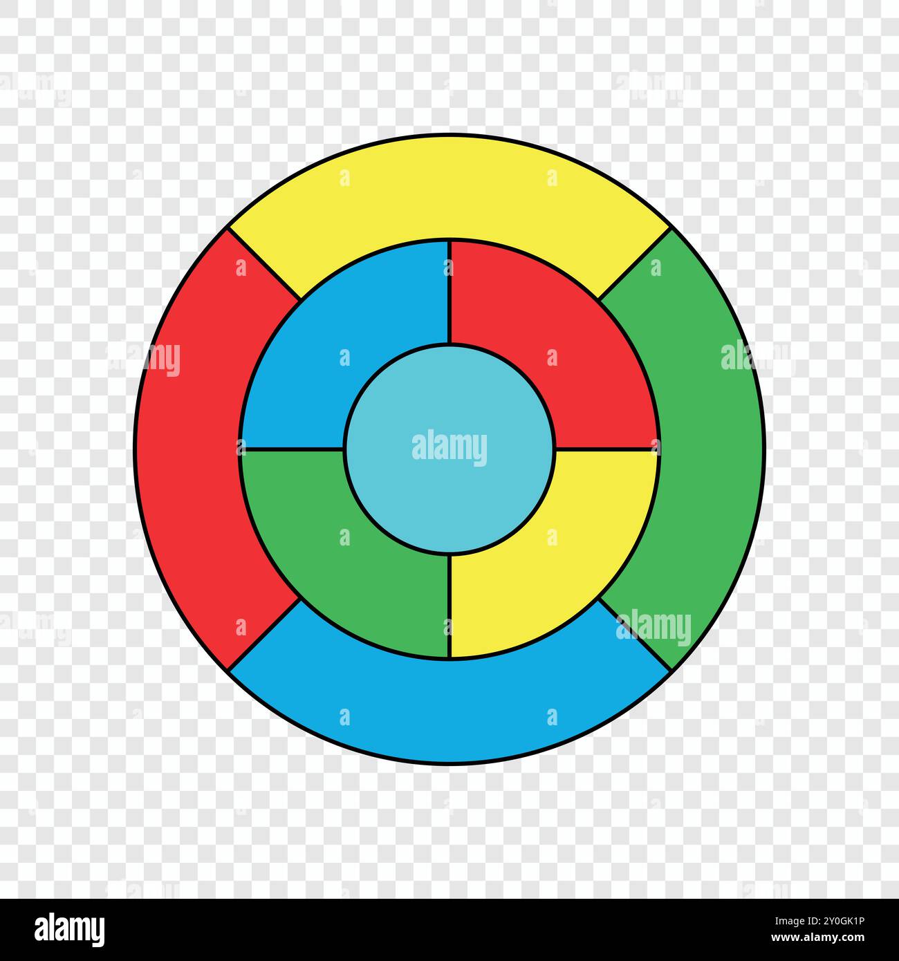 Ein kreisförmiges Diagramm, das den Fünffarbensatz mit verschiedenen farbigen Segmenten veranschaulicht. Stock Vektor
