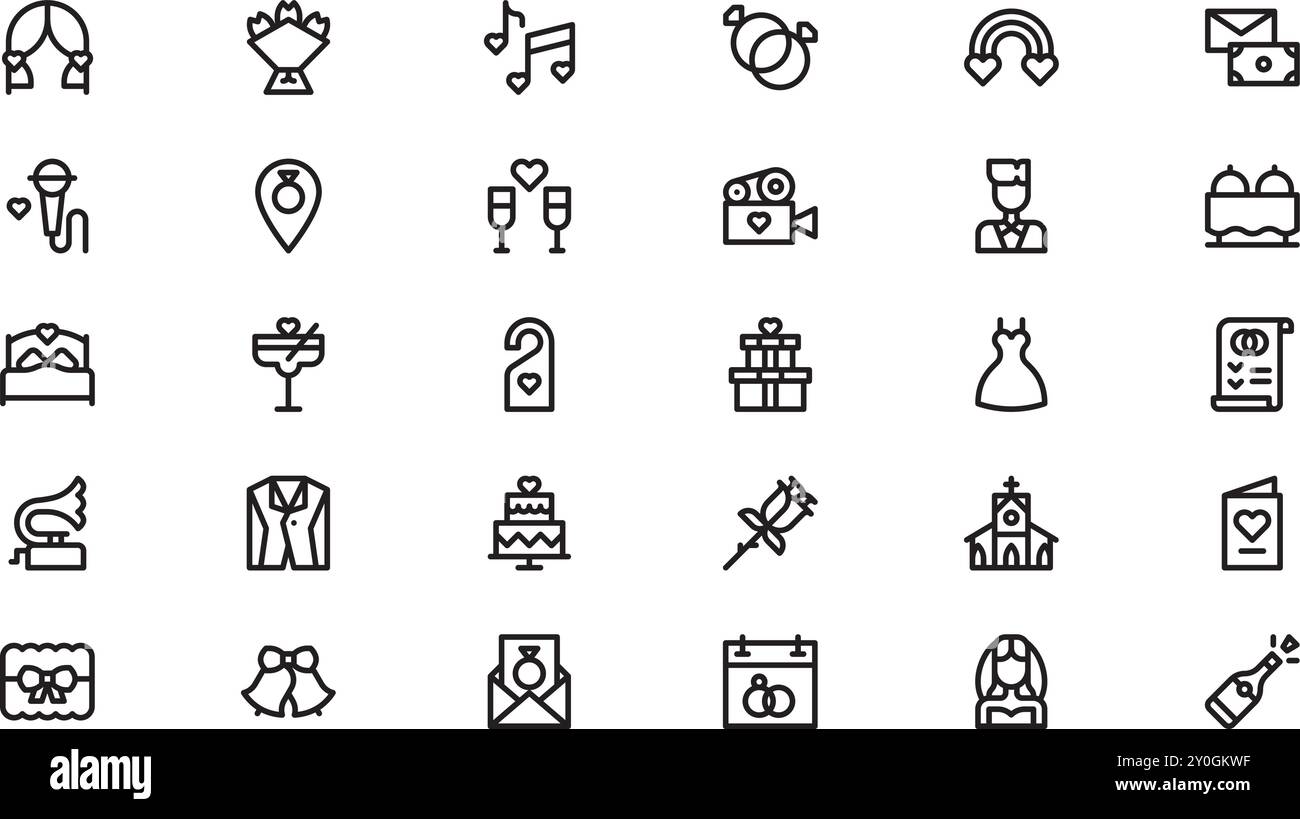 Hochzeitssymbole hochwertige Vektor-Icons-Kollektion mit editierbarer Kontur. Ideal für professionelle und kreative Projekte. Stock Vektor