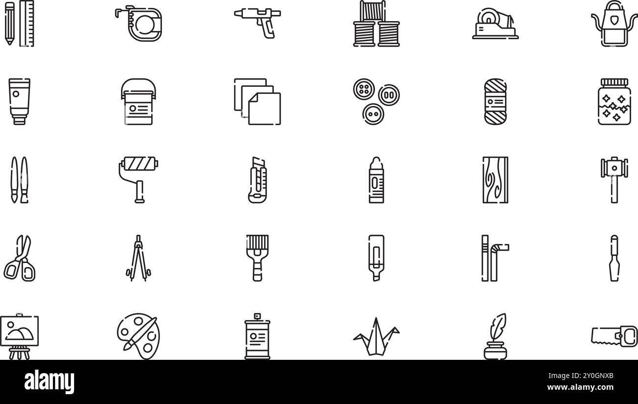 Kunst- und Bastelbedarf Icons hochwertige Vektor-Icons-Kollektion mit editierbarer Kontur. Ideal für professionelle und kreative Projekte. Stock Vektor