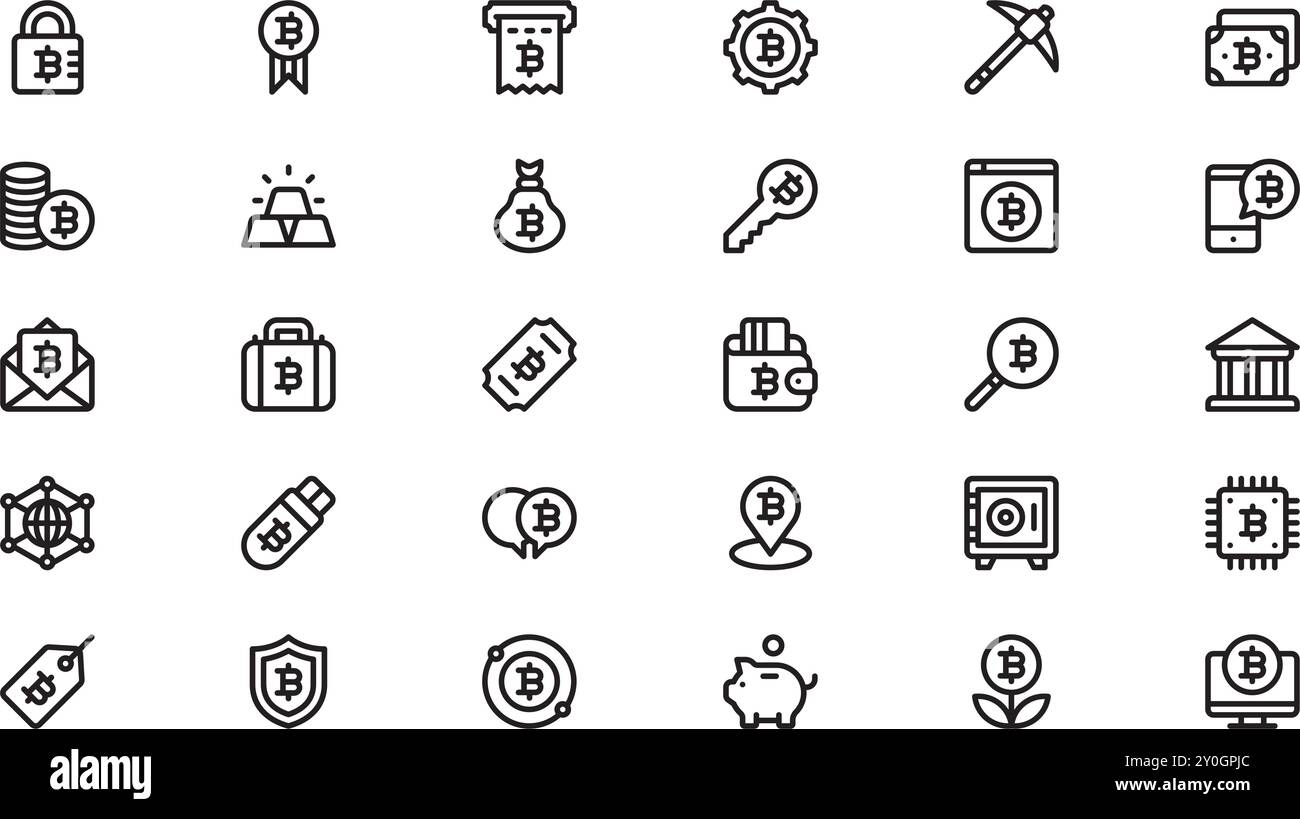 Bitcoin Icons hochwertige Vektor-Icons-Kollektion mit editierbarer Kontur. Ideal für professionelle und kreative Projekte. Stock Vektor