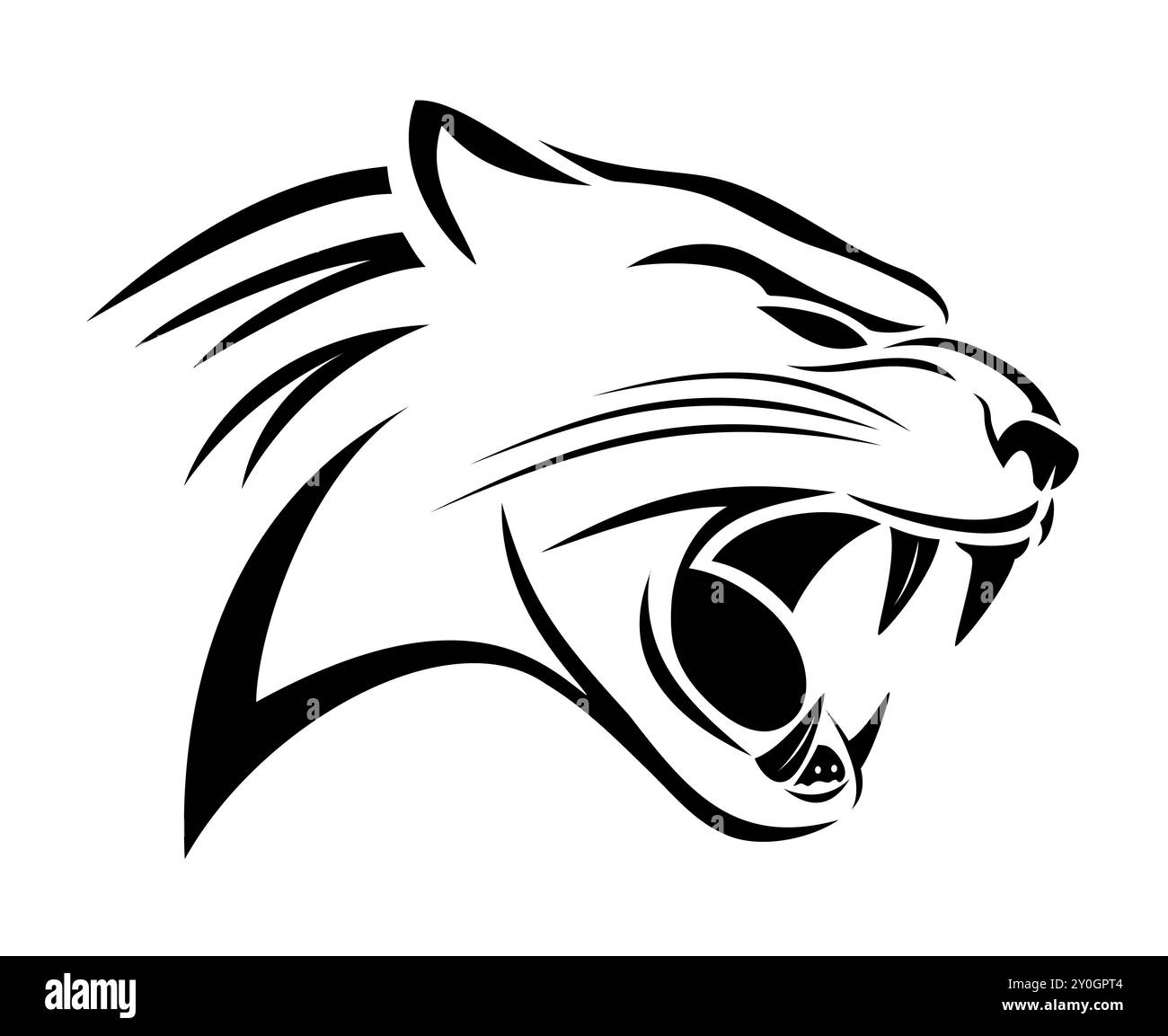 Leopardenkopf mit schwarzen Linien, einfaches flaches Logo, auf weißem Hintergrund. Stock Vektor