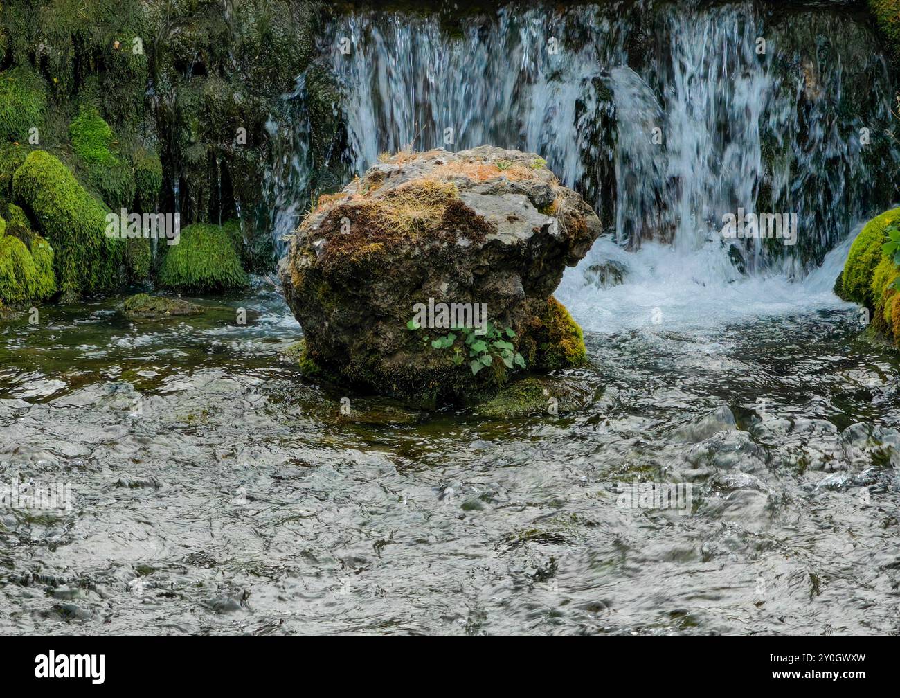 Lassen Sie Ihre Lasten beiseite: Fels im Wasser, Vrutok Stream Flow Stockfoto