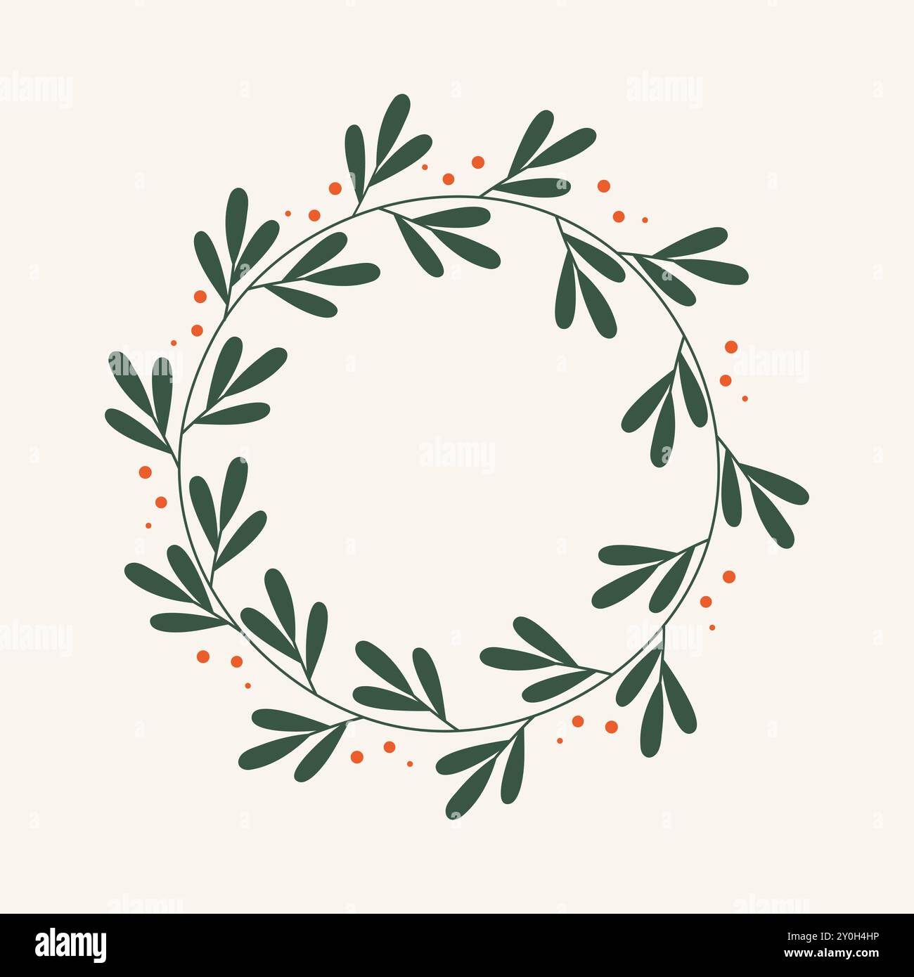 Weihnachtskranz mit grünen Blättern und roten Beeren auf weißem Hintergrund Stock Vektor