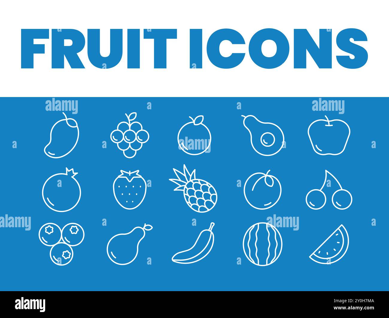 Fruchtsymbole eingestellt. Frucht-Symbole Vektor. Symbol für Linienfrüchte. Satz von Symbolen für Outline-Früchte Stock Vektor