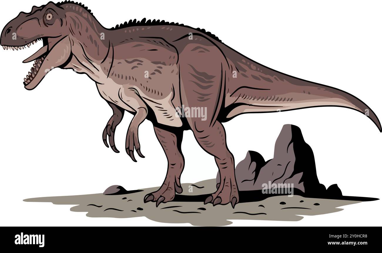 Entdeckung von Giganotosaurus: Fossile Beweise und Erkenntnisse. Stock Vektor