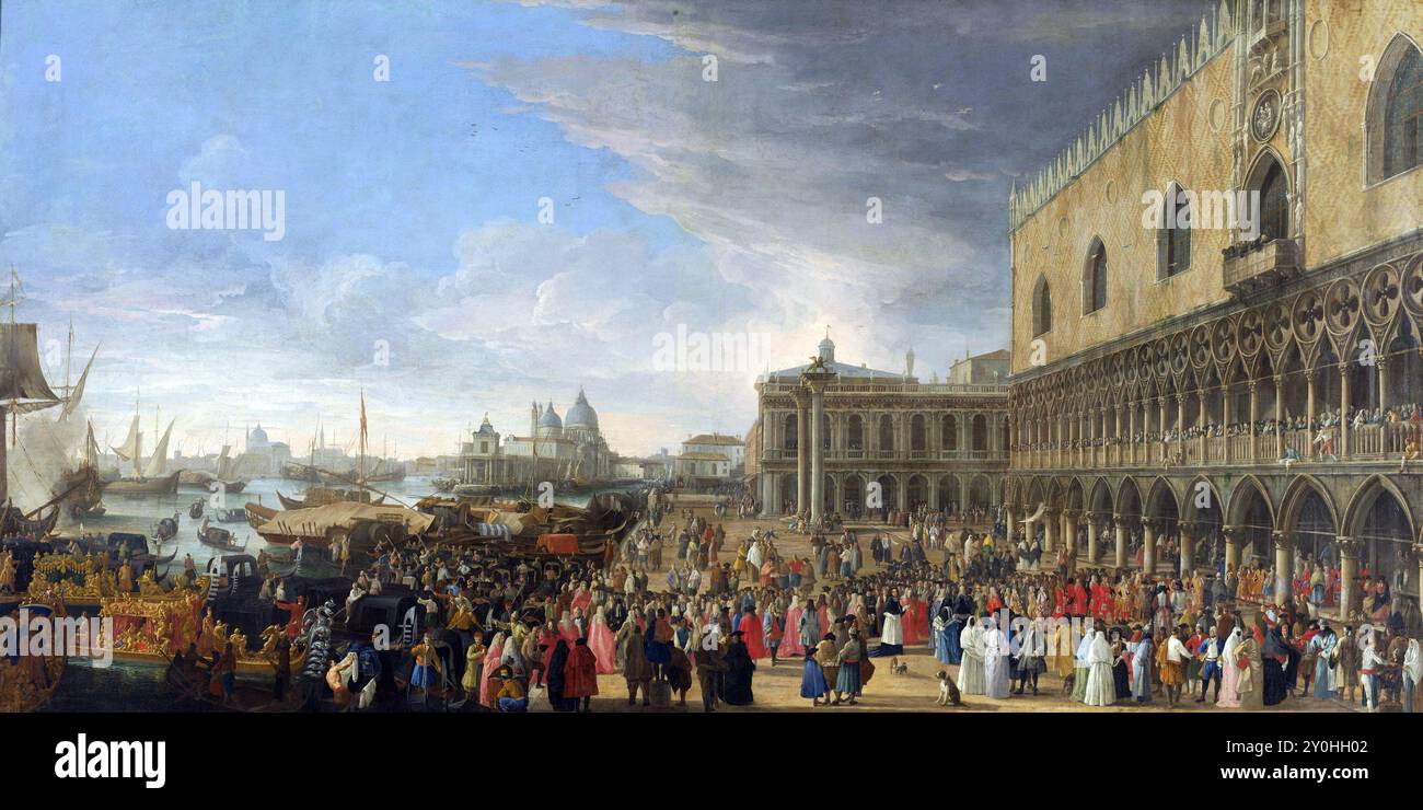 Empfang des Gemäldes von Kardinal César d'Estrées in Venedig von Luca Carlevaris (1701) Empfang des französischen Botschafters Stockfoto