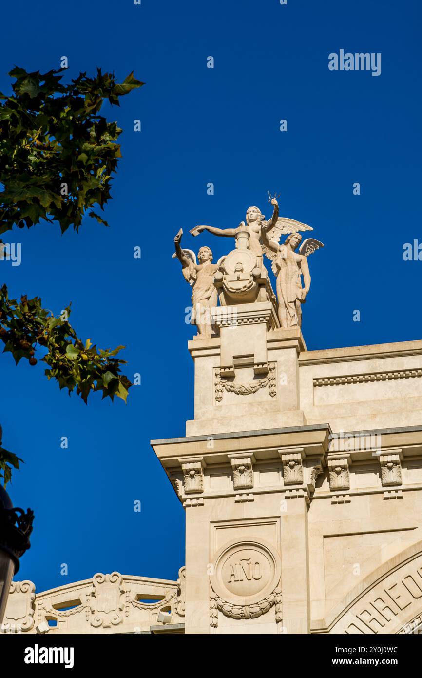 Das Hauptpostgebäude (Edificio de Correos), Plaza del Ayuntamiento, Valencia, Spanien. Stockfoto