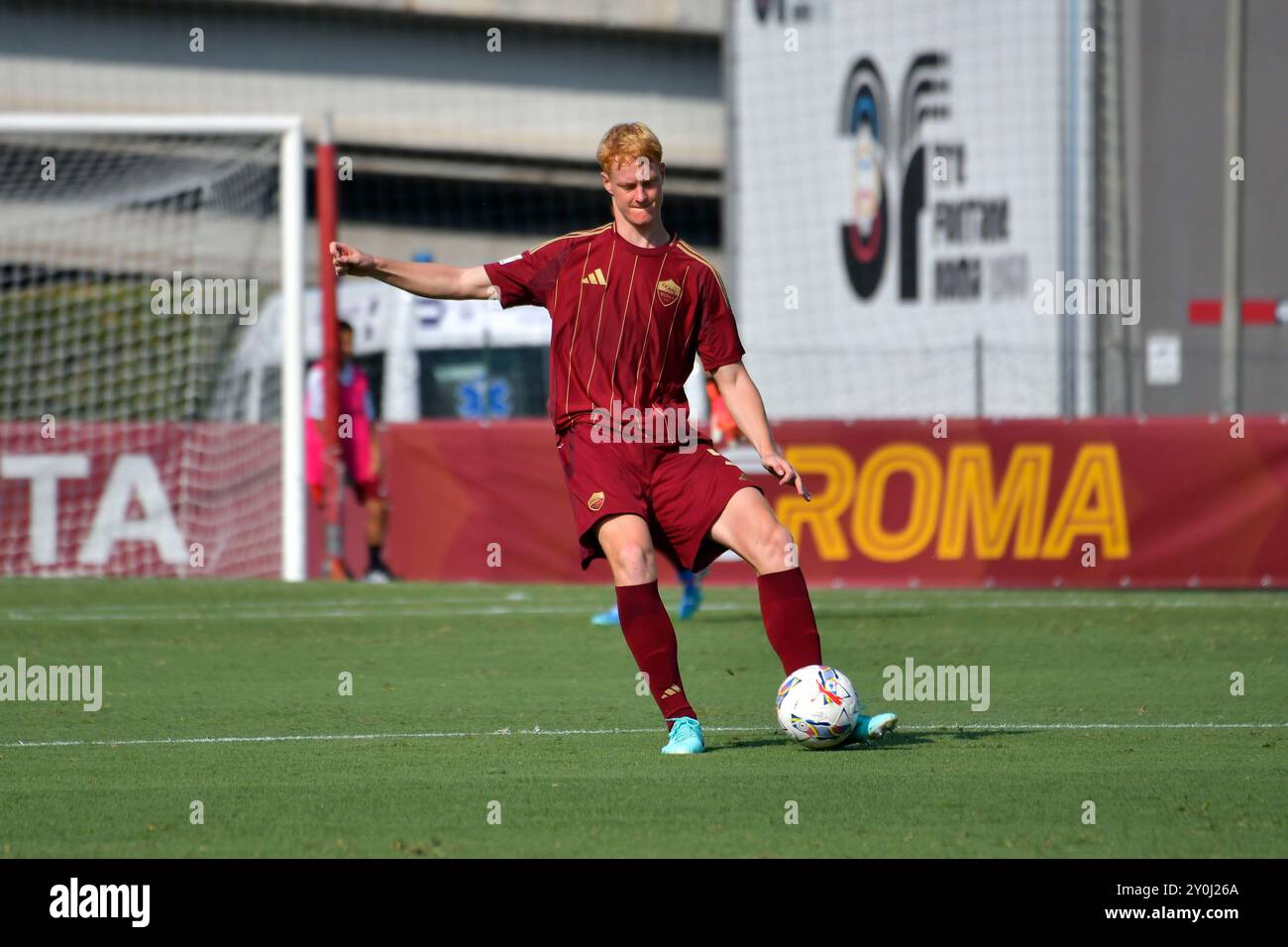 Rom, Italien. 31. August 2024. Lovro Golic von Roma U20 während des Spiels Roma U20 gegen Bologna U20 3. Tag der italienischen Fußballmeisterschaft Primavera 1 im Tre Fontane Stadium am 31. August 2024 - Rom, Italien (Foto: © Roberto Bettacchi/Pacific Press via ZUMA Press Wire) NUR ZUR REDAKTIONELLEN VERWENDUNG! Nicht für kommerzielle ZWECKE! Stockfoto