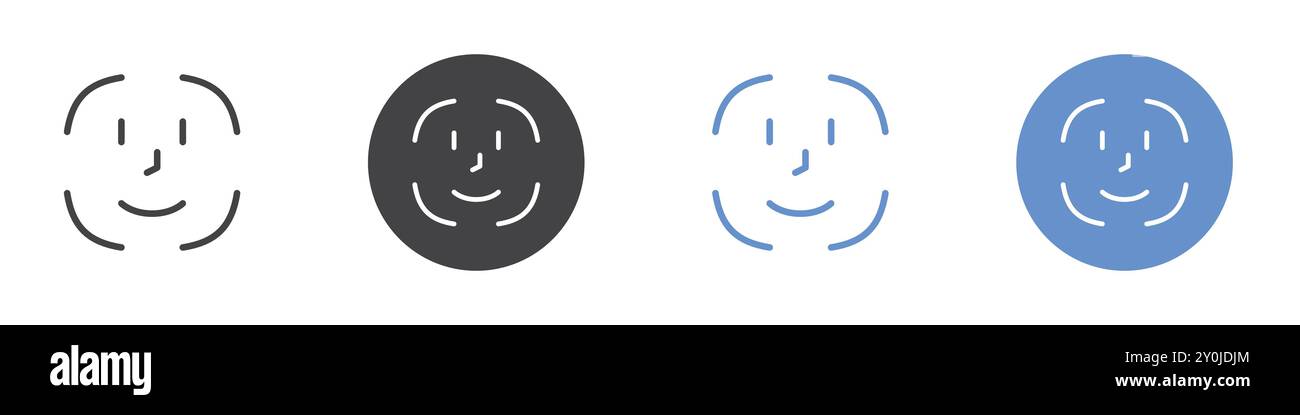 Gesichts-ID-Symbol flach in Schwarzweiß umrandete Vektormarke Stock Vektor