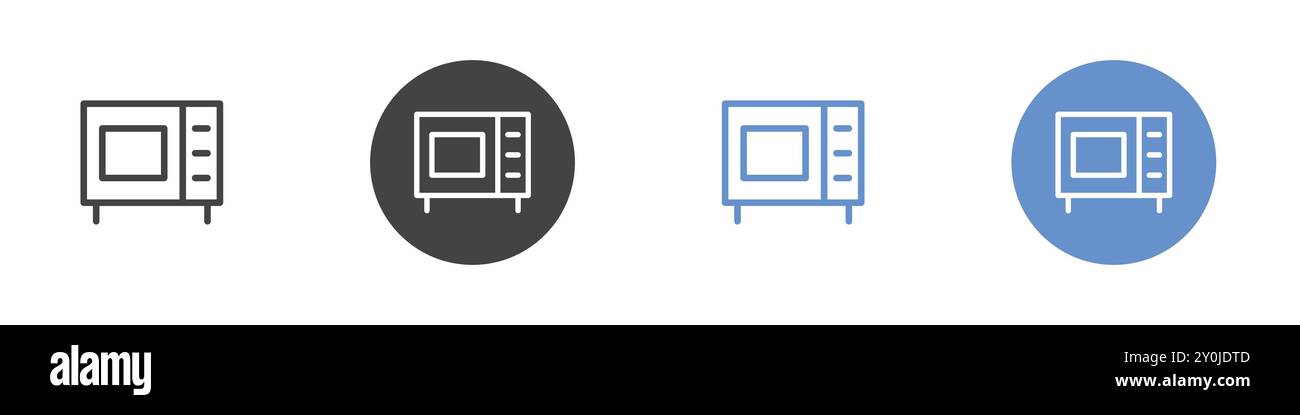 Mikrowellen-Symbol flacher Satz in schwarz-weißer Farbe umrissener Vektormarkierung Stock Vektor
