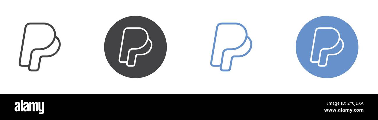 PayPal-Symbol flach in schwarz-weiß-Farbe umrissene Vektormarke Stock Vektor