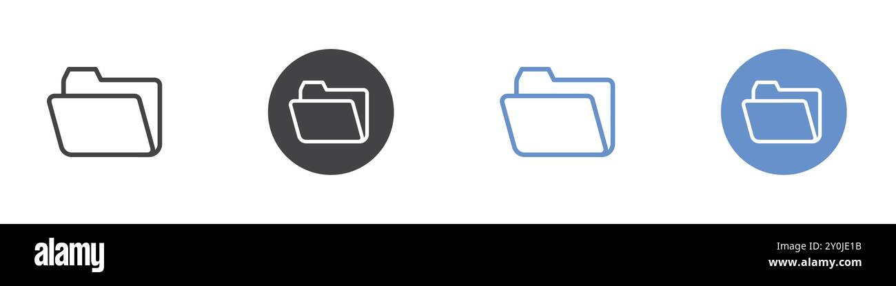 Ordnersymbol flach in Schwarzweiß-Vektormarkierung festgelegt Stock Vektor