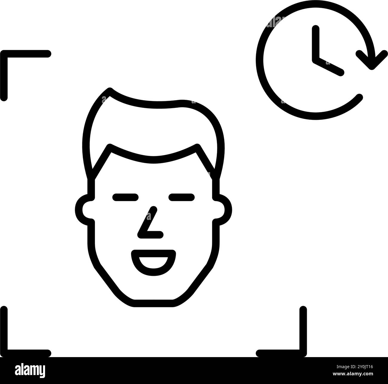 Gesichts-Scan und Uhr. Echtheitsauthentifizierung in Echtzeit. Biometrische ID Pixel Perfect Vektor-Symbol Stock Vektor