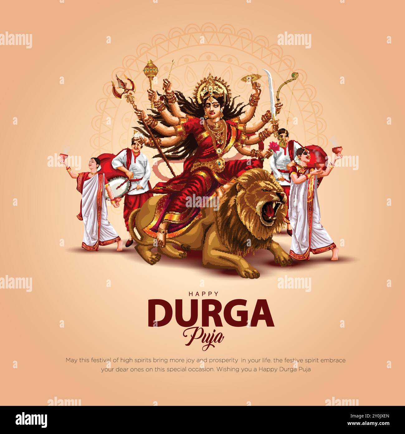 Indische Gott shri Druga in Happy Durga Puja Subh Navratri roten Hintergrund. vektor-Illustration Design Stock Vektor