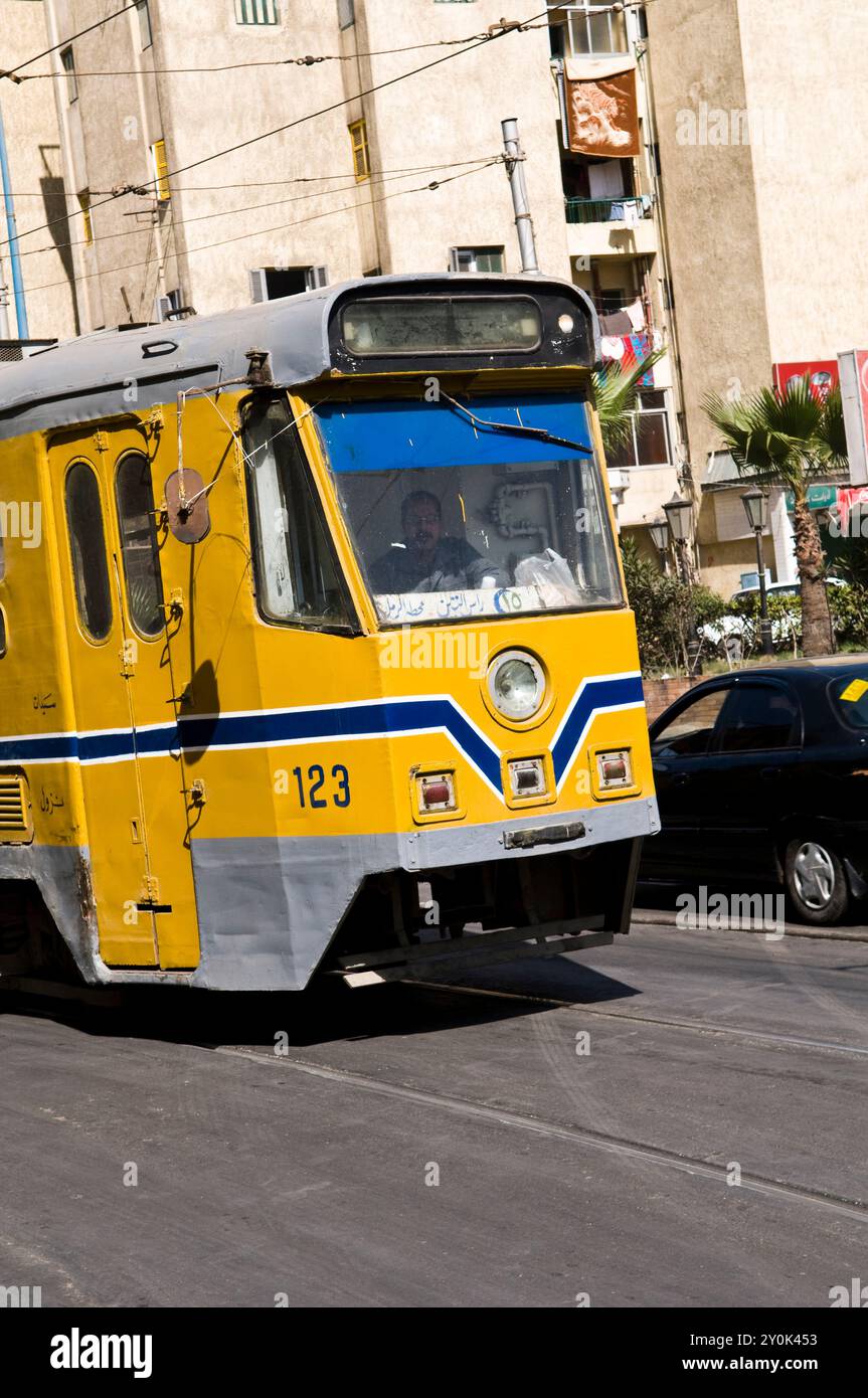 Die Straßenbahn in Alexandria, Ägypten. Stockfoto