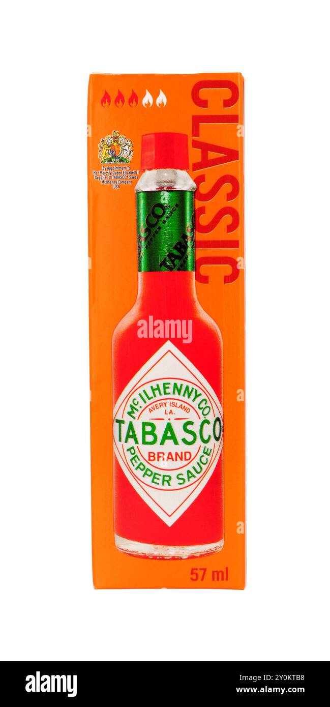 McIlhenny Co Classic Tabasco rote Pfeffersoße in einer 57-ml-Flasche Stockfoto