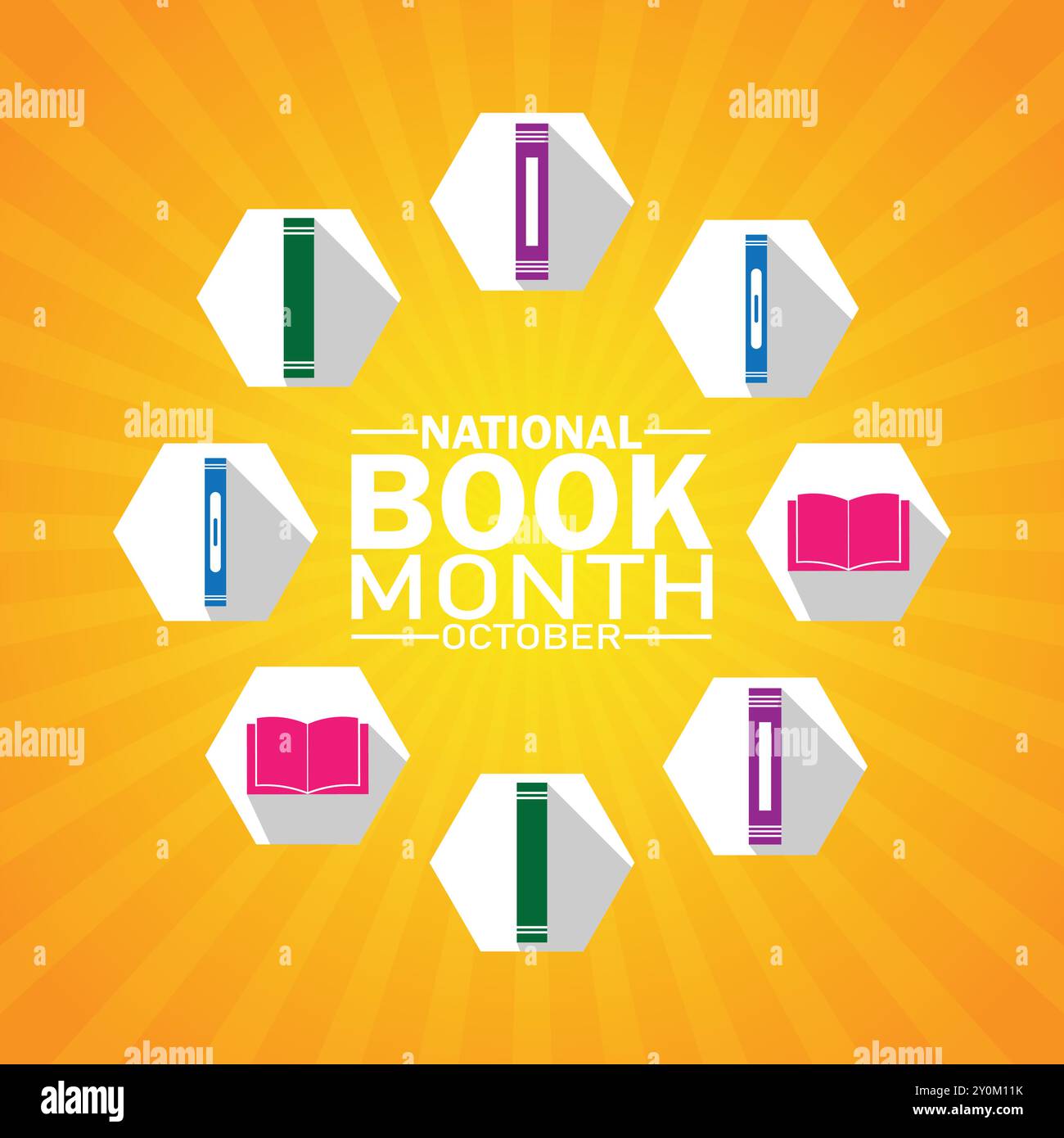 National Book Month. Oktober. Urlaubskonzept. Vorlage für Hintergrund, Banner, Karte, Poster mit Textbeschriftung. Vektorabbildung Stock Vektor