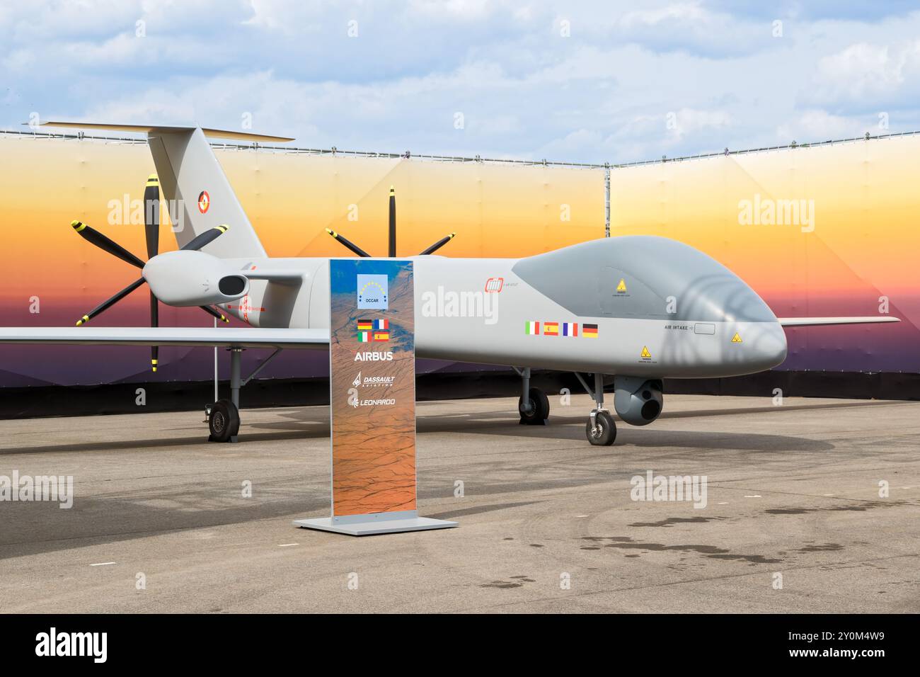 Europäisches Unmanned Aerial Vehicle (UAV) auf der Berliner ILA Air Show. Berlin, Deutschland - 27. April 2018 Stockfoto