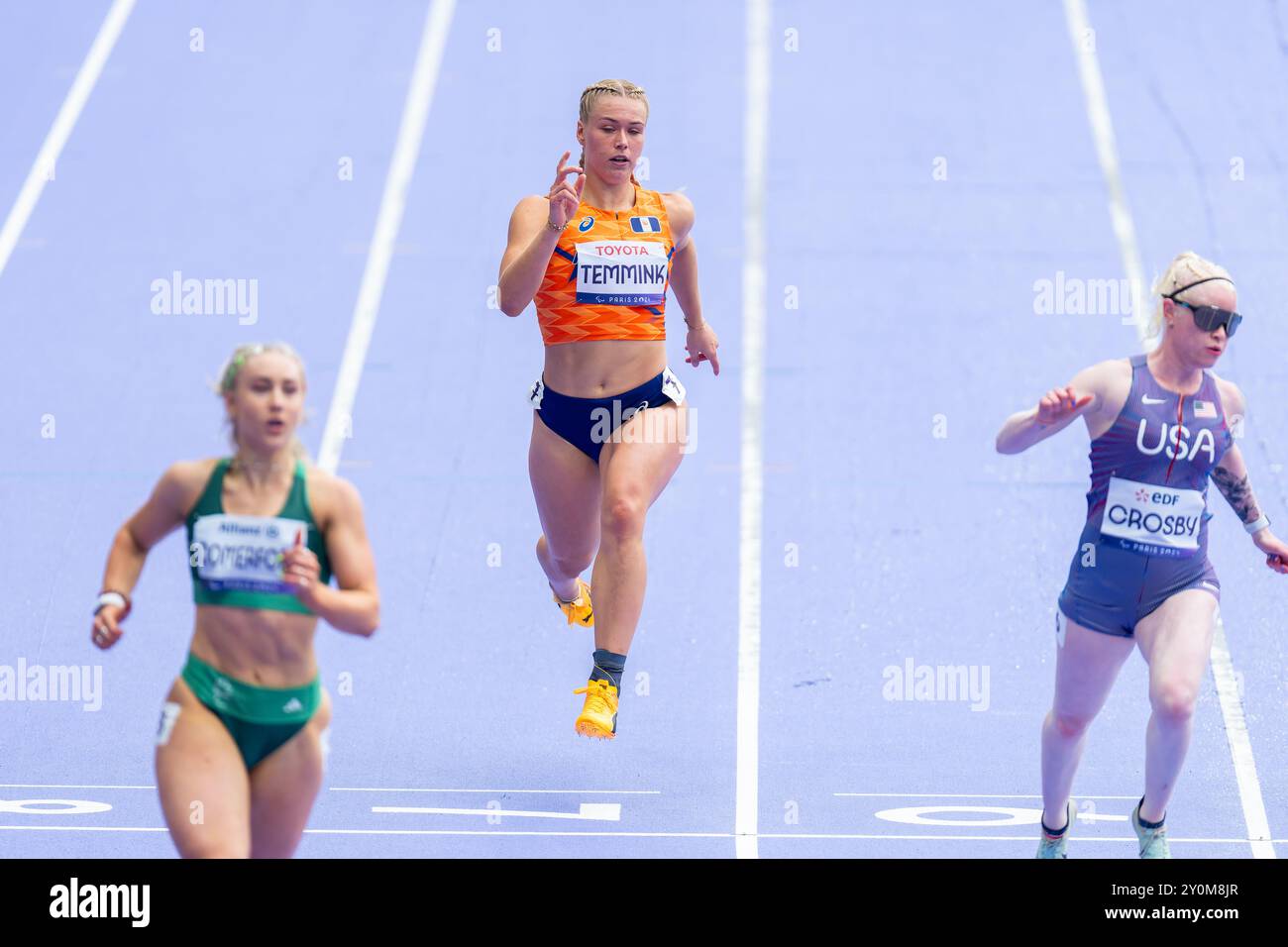 Paris, Frankreich. September 2024. PARIS, FRANKREICH - 3. SEPTEMBER: Zara Temmink aus den Niederlanden tritt am 3. September 2024 in Paris in der 100-m-T13-Runde 1 der Frauen an. Para Athletics - Paris 2024 Paralympische Sommerspiele im Stade de France an. (Foto: Joris Verwijst/BSR Agency) Credit: BSR Agency/Alamy Live News Stockfoto