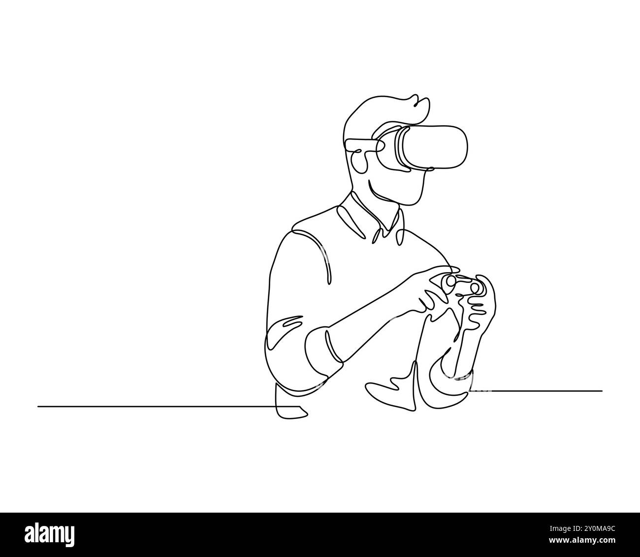 Eine Person, die Virtual-Reality-Geräte verwendet, ein VR-Headset trägt und die Controller in beiden Händen hält. Die Person ist an einer immersiven Erfahrung beteiligt Stock Vektor