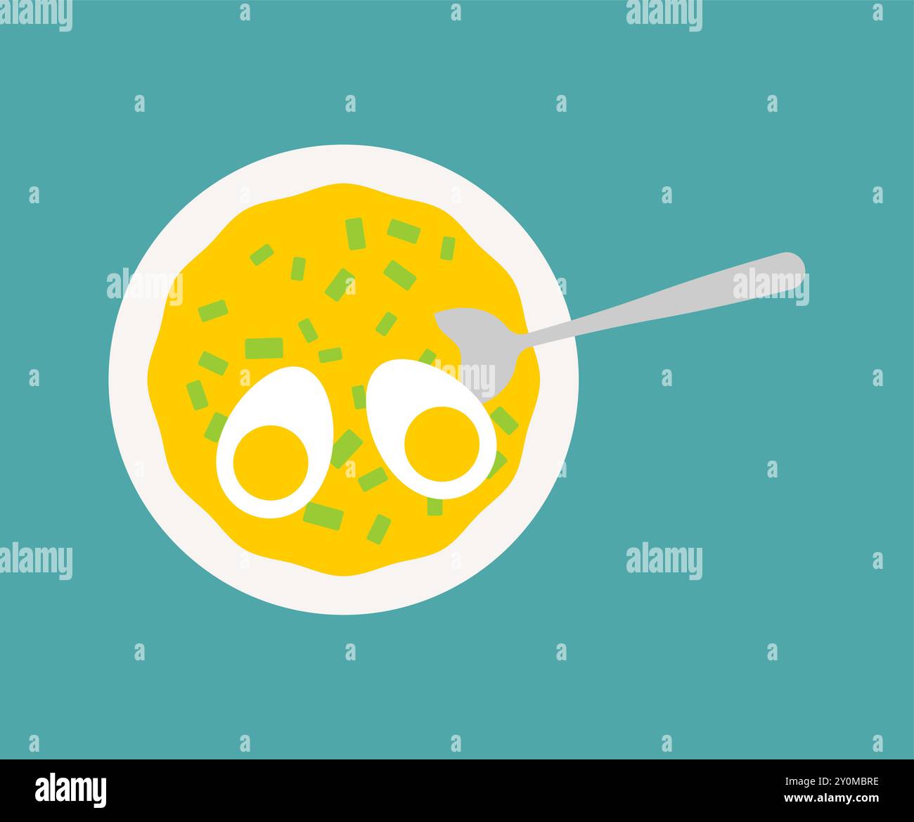Eiersuppe mit Blick von oben isoliert. Danhuatang in der Schüssel. japanische Suppe Stock Vektor