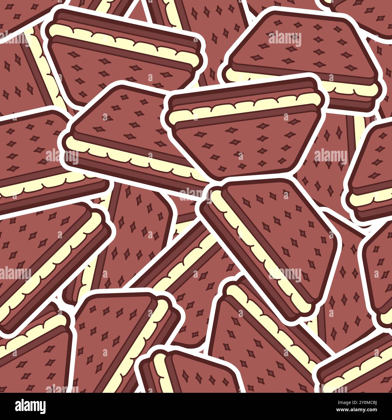 Cookies mit nahtlosem Füllmuster. Schokoladenkekse mit cremefarbenem Hintergrund. Stock Vektor