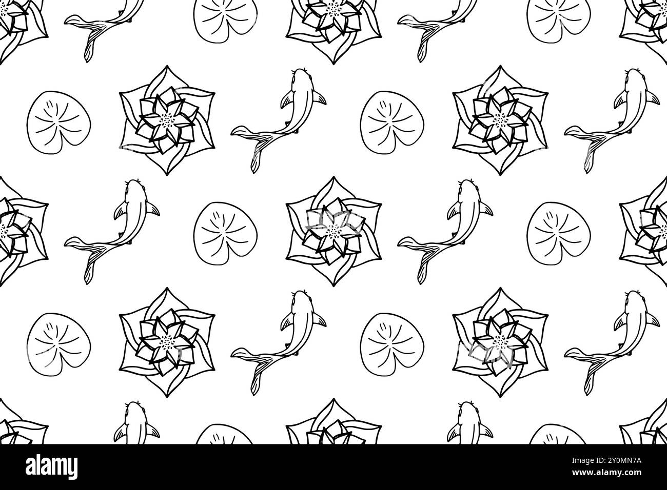 Koi Fischmuster, Silhouetten Stil Hand gezeichnete Illustration für Stoff Decken Teppiche Fliesen Vektor Illustration Stock Vektor