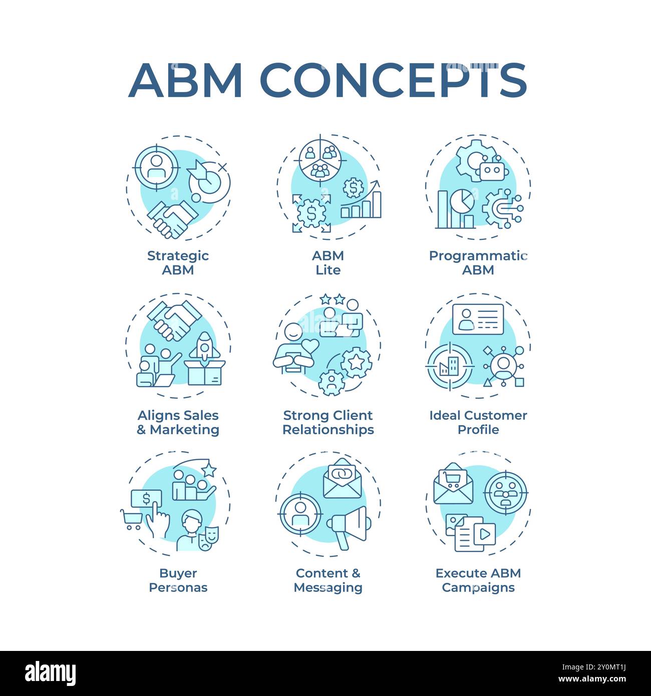 ABM sanfte blaue Konzeptsymbole Stock Vektor