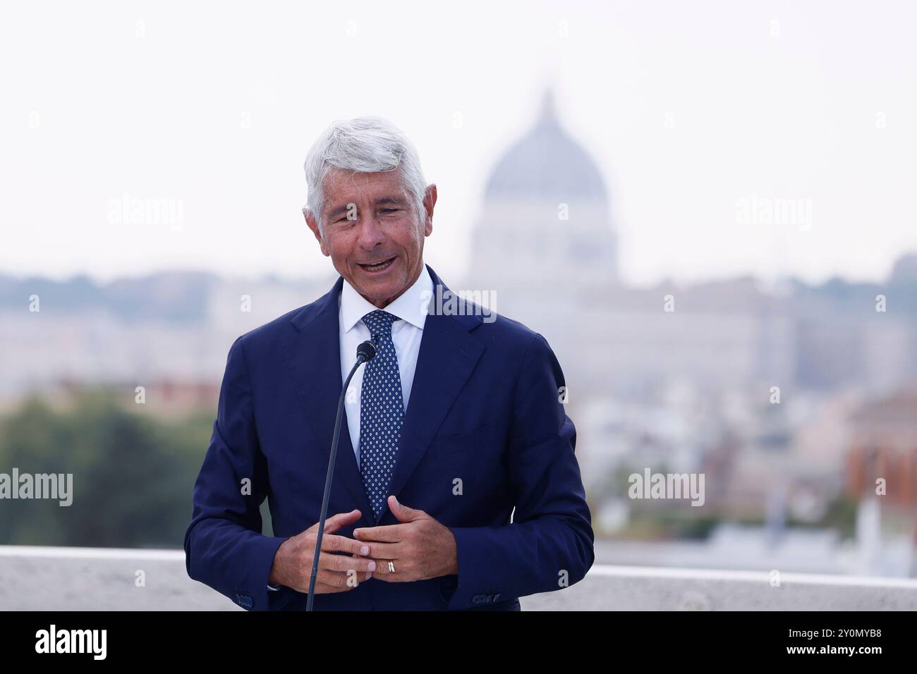 Roma, Italien. September 2024. Sulla Terrazza del Pincio la präsentazione World Skate Games Italia 2024 alla presenza del ministro Andrea Abodi Roma, Italia — Martedì 03 Settembre 2024 - Cronaca - (Foto di Cecilia Fabiano/LaPresse) auf der Pincio Terrace Präsentation der World Skate Games Italy 2024 in Anwesenheit von Ministerin Andrea Abodi Rome, Italien - Dienstag, 03. September, Italien - Laabiano Live News (Foto von Cronaca Presse: Cecilia, 03. August 2024 Stockfoto