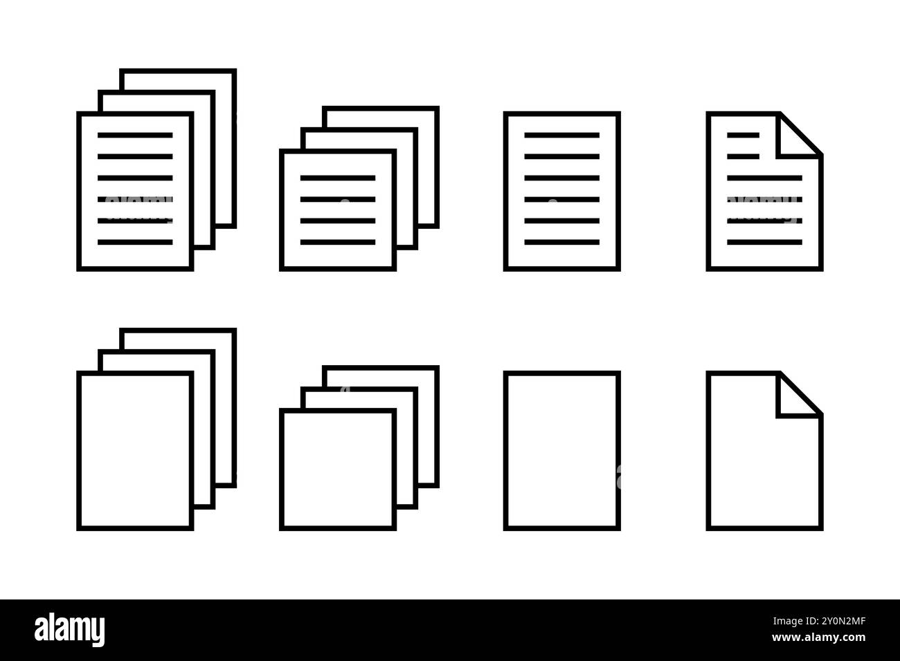 Dokumentsymbole festgelegt. Papierblattsymbole. Einfache Strichdarstellungen. Vektorgrafik. Stock Vektor