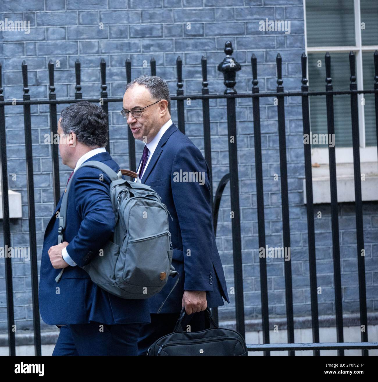 London, Großbritannien. September 2024. Die Business Chiefs treffen sich mit Angela Rayner, Levelling Up Secretary, und Jonathan Reynolds, Business Secretary, über Bedenken bezüglich des Pakets „Arbeiterrechte“ in der Downing Street London, dem britischen Gouverneur der Bank of England, Andrew Bailey, (rechts) Credit: Ian Davidson/Alamy Live News Stockfoto