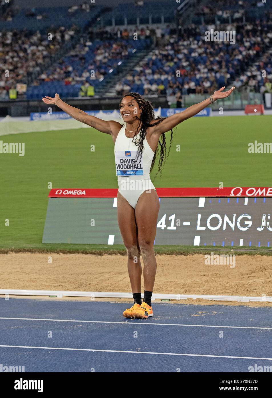 Tara Davis-Woodhall (USA), Siegerin der Weitsprung-Frauen bei der Golden Gala Pietro Mennea Diamond League Athletics 2024 in Rom, Italien Stockfoto