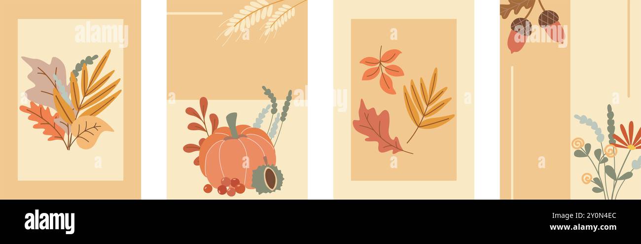 Herbstvorlagen zum Entwerfen von Thanksgiving-Einladungen, Verkaufs-, Karten-, Flyer- und anderen Designs. Vertikaler Fallhintergrund mit Kopierraum Stock Vektor