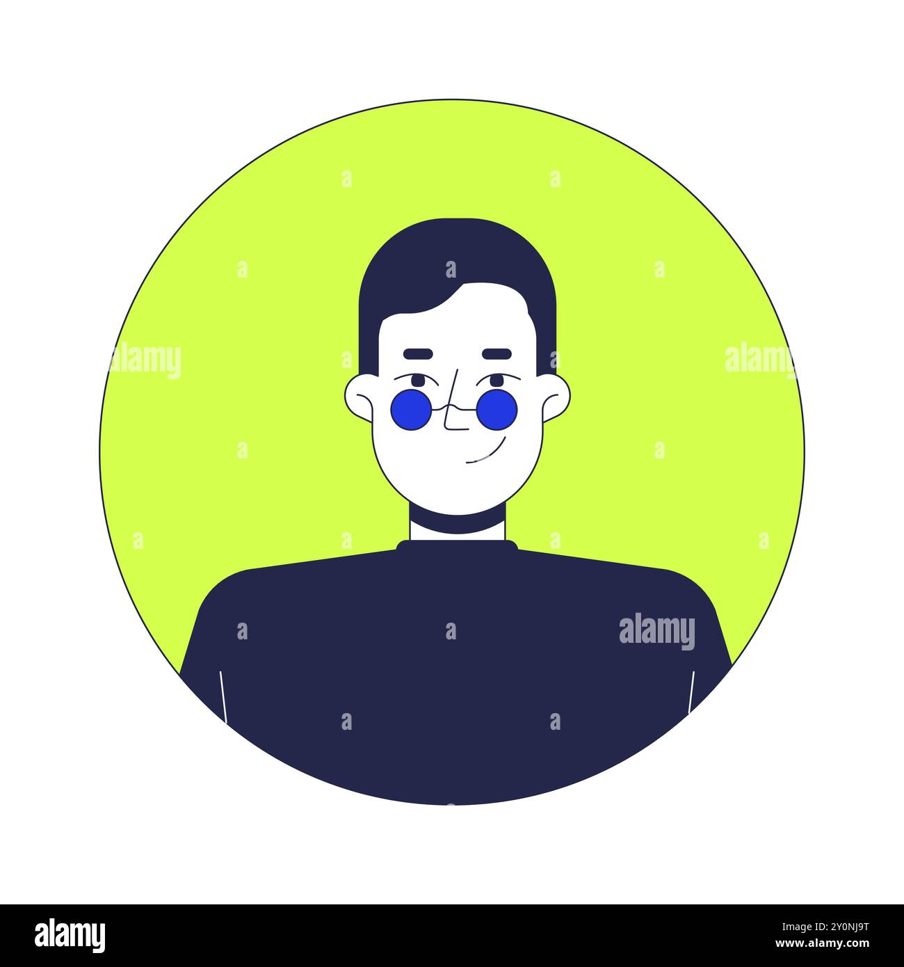 Kaukasischer Mann in runder Brille und Rollkragenverschluss 2D-Linearvektor-Avatar-Illustration Stock Vektor